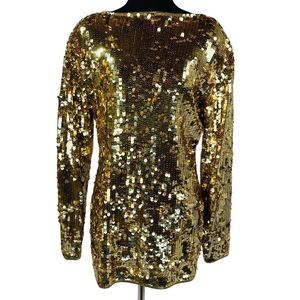 Vintage Cathy Hardwick Gold Sequin Sweater/Dress Long Sleeve Lambswool S…